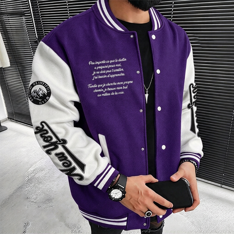 Veste de baseball d'occasion à bloc de couleurs pour hommes