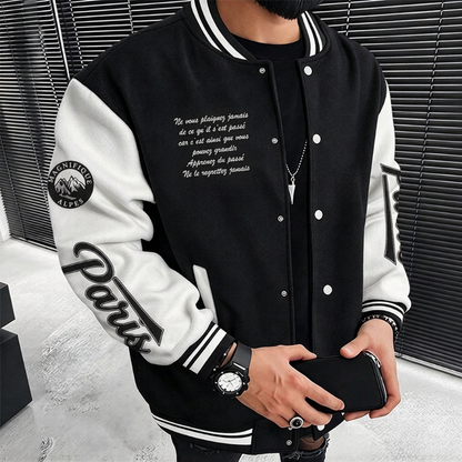 Veste de baseball d'occasion à bloc de couleurs pour hommes