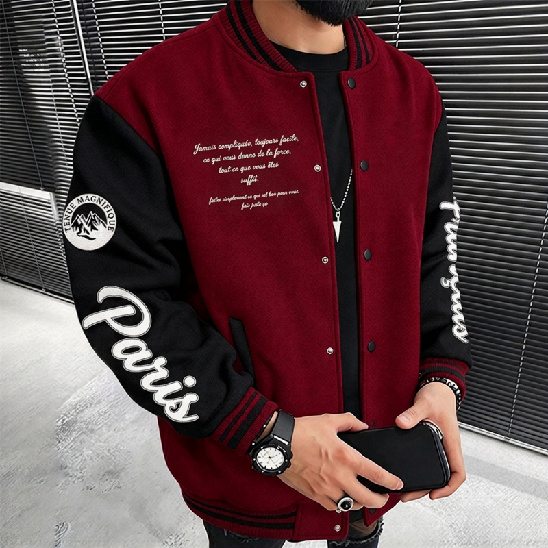 Veste de baseball d'occasion à bloc de couleurs pour hommes
