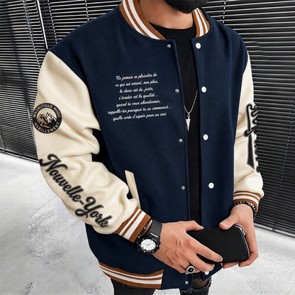Veste de baseball d'occasion à bloc de couleurs pour hommes