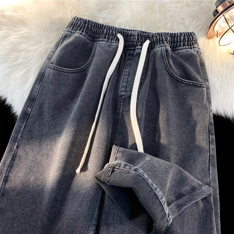 Jeans en denim droit pour femme, doublure chaude
