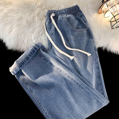 Jeans en denim droit pour femme, doublure chaude