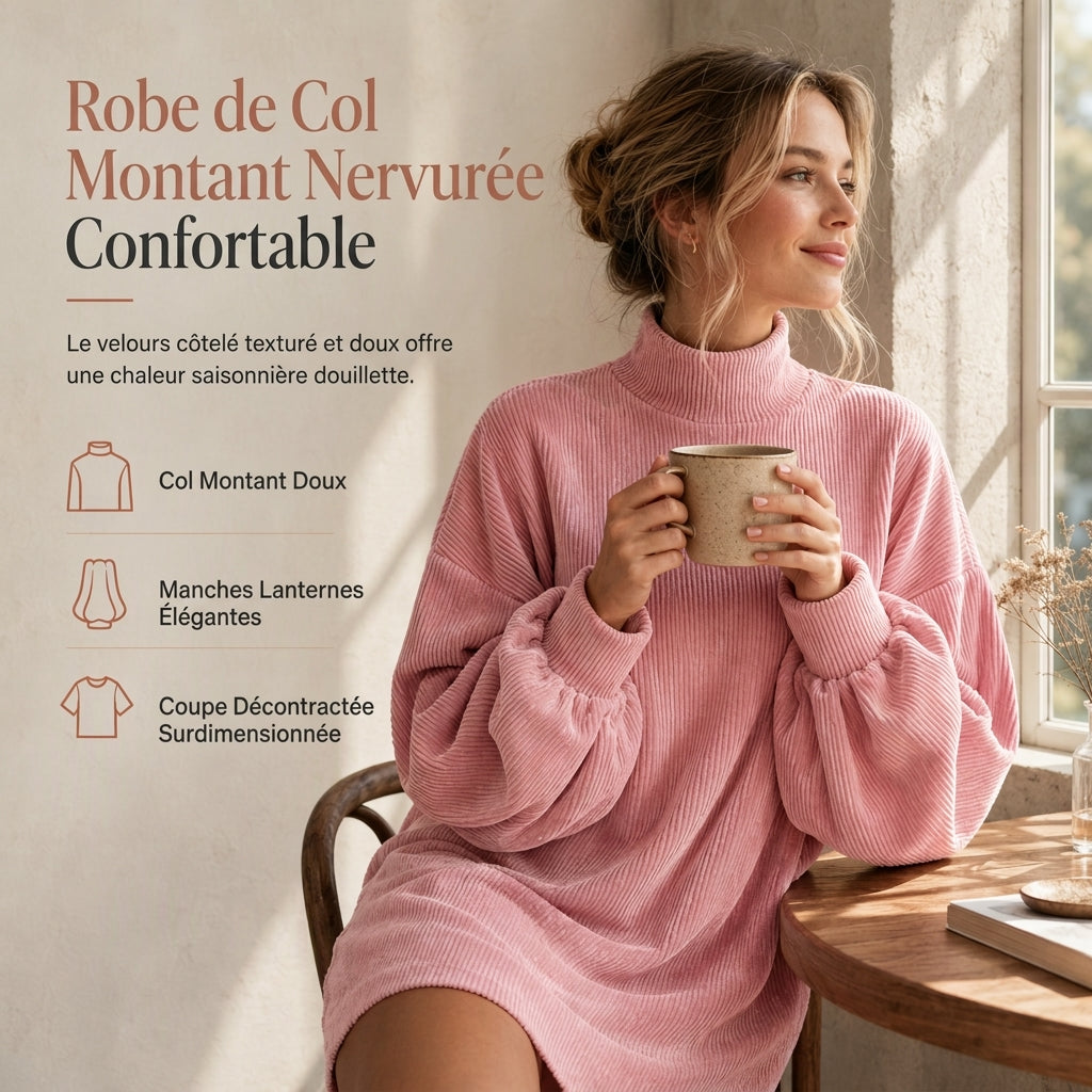 Robe d'automne élégante ample pour femme avec longues manches lanternées