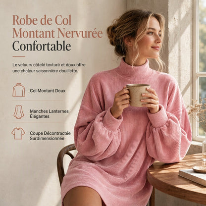 Robe d'automne élégante ample pour femme avec longues manches lanternées