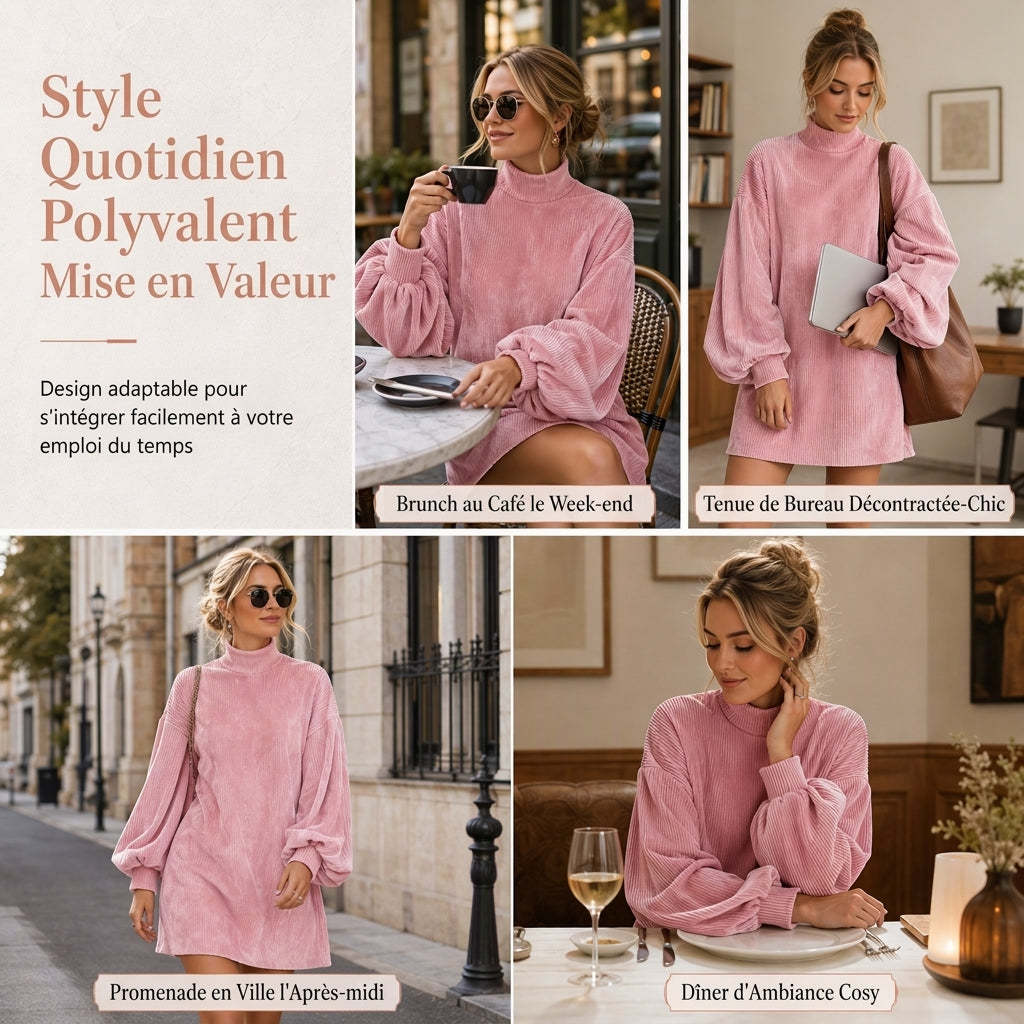 Robe d'automne élégante ample pour femme avec longues manches lanternées