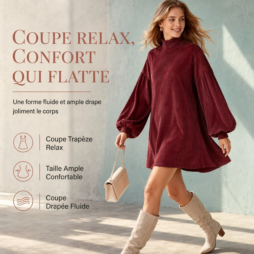 Robe d'automne élégante ample pour femme avec longues manches lanternées
