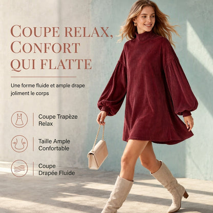 Robe d'automne élégante ample pour femme avec longues manches lanternées