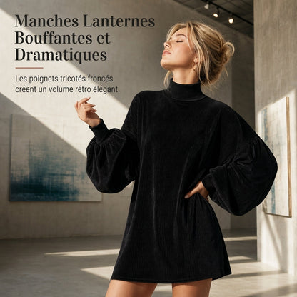 Robe d'automne élégante ample pour femme avec longues manches lanternées