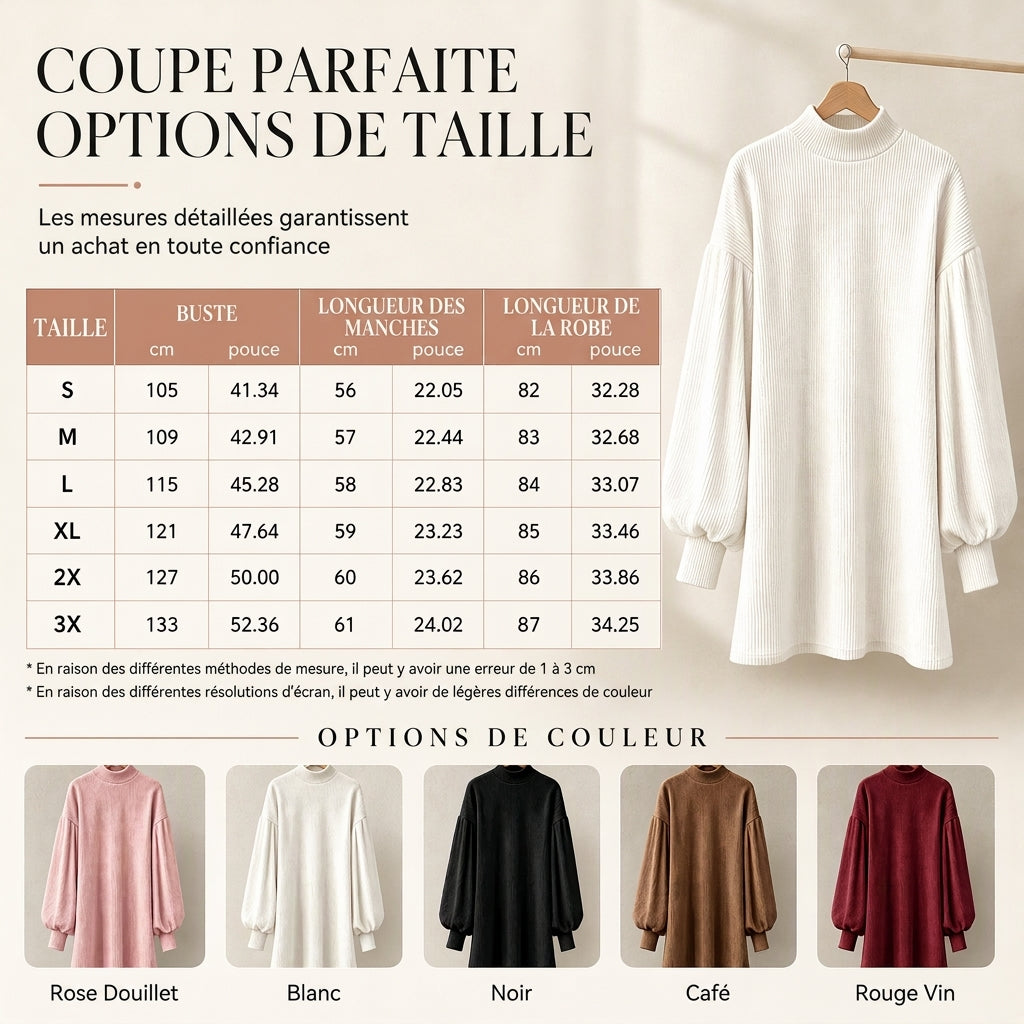 Robe d'automne élégante ample pour femme avec longues manches lanternées