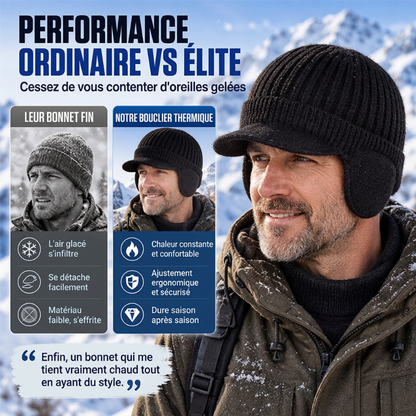 Bonnet en tricot d'hiver pour homme avec visière et protège-oreilles