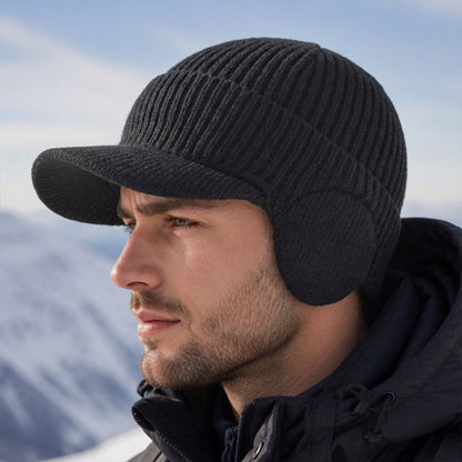 Bonnet en tricot d'hiver pour homme avec visière et protège-oreilles