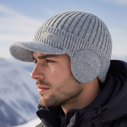 Bonnet en tricot d'hiver pour homme avec visière et protège-oreilles