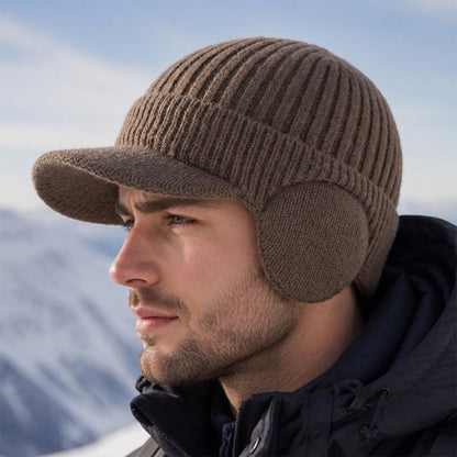 Bonnet en tricot d'hiver pour homme avec visière et protège-oreilles