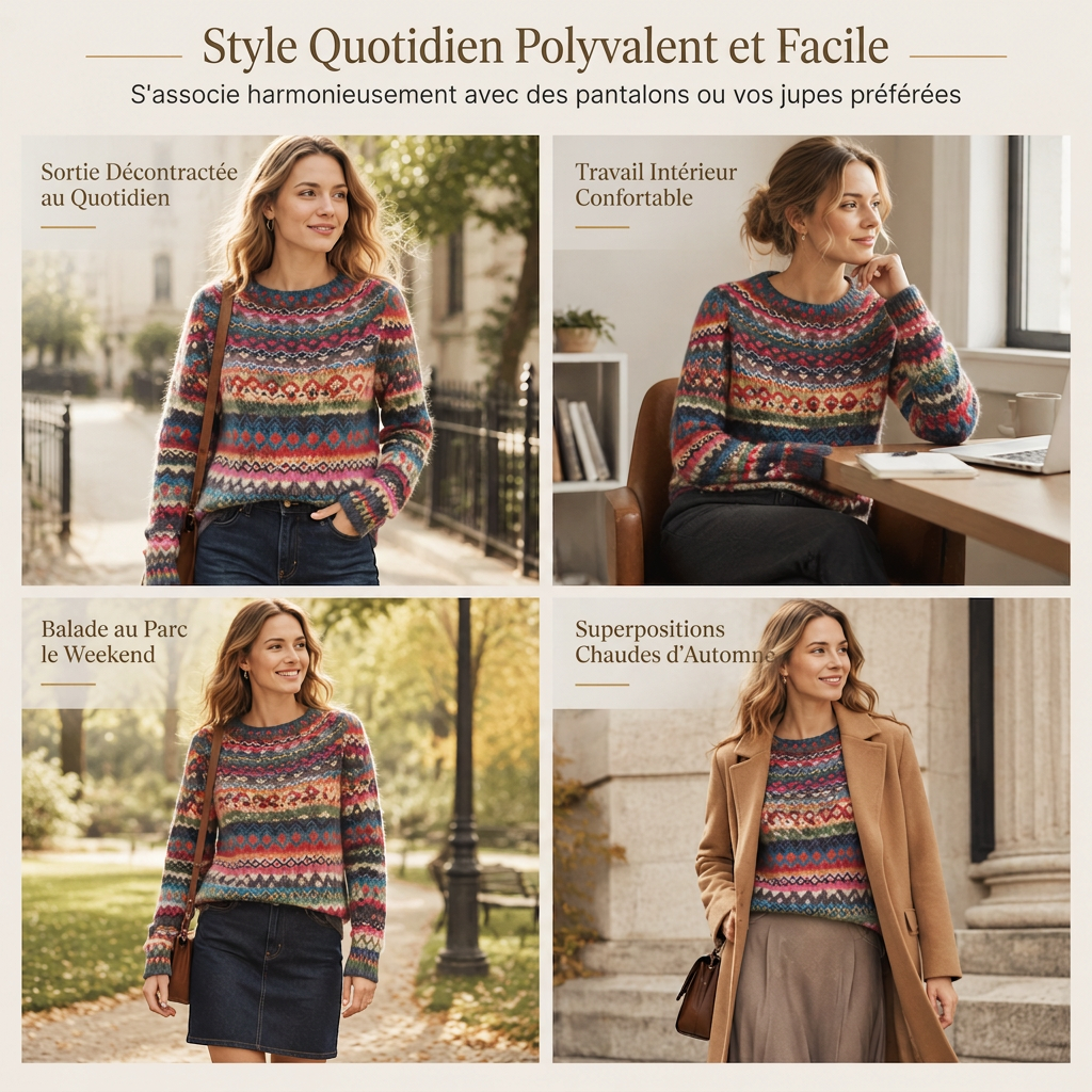 Pull en maille à col rond et bloc de couleurs oversize pour femme