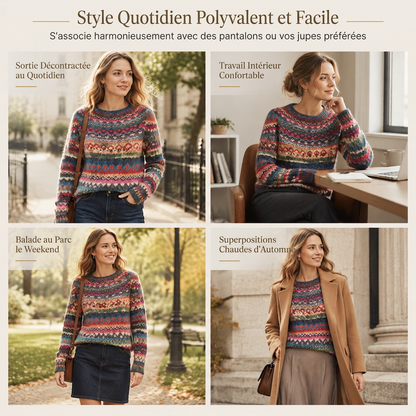 Pull en maille à col rond et bloc de couleurs oversize pour femme