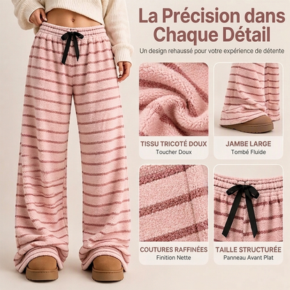 Pantalon large rayé en peluche réversible pour dames