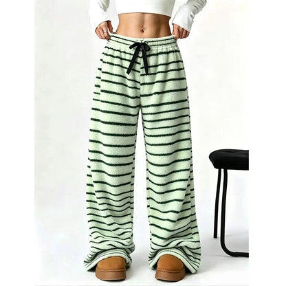 Pantalon large rayé en peluche réversible pour dames