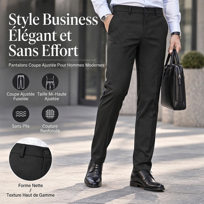 Pantalon de costume ajusté taille mi-haute pour hommes