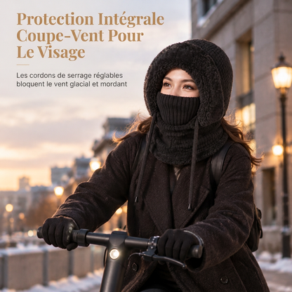 Bonnet en tricot épais pour femme avec tour de cou et masque facial intégrés, bonnet chaud de protection des oreilles pour les activités extérieures en hiver