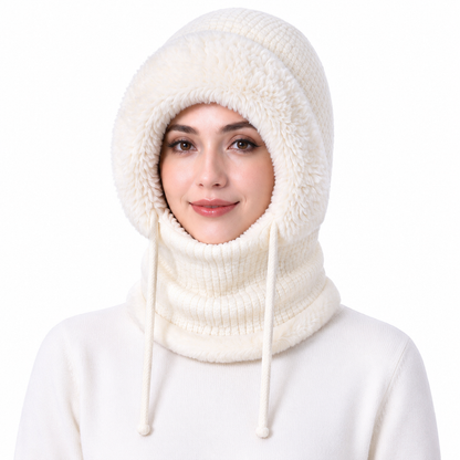 Bonnet en tricot épais pour femme avec tour de cou et masque facial intégrés, bonnet chaud de protection des oreilles pour les activités extérieures en hiver
