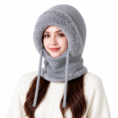 Bonnet en tricot épais pour femme avec tour de cou et masque facial intégrés, bonnet chaud de protection des oreilles pour les activités extérieures en hiver
