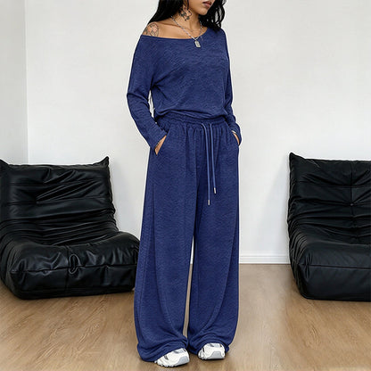 Women's Off-Shoulder Long Sleeve Top & Wide-Leg Pants Set