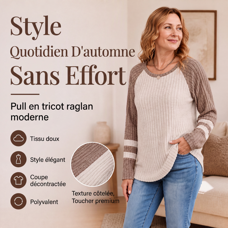 Haut en maille côtelée à manches longues color-block pour femme