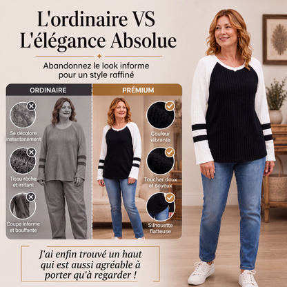 Haut en maille côtelée à manches longues color-block pour femme