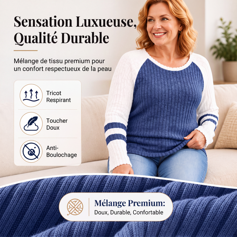 Haut en maille côtelée à manches longues color-block pour femme