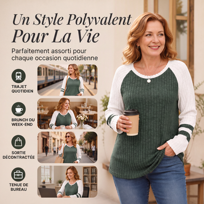 Haut en maille côtelée à manches longues color-block pour femme