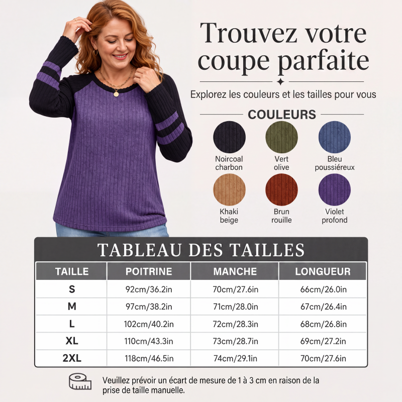 Haut en maille côtelée à manches longues color-block pour femme