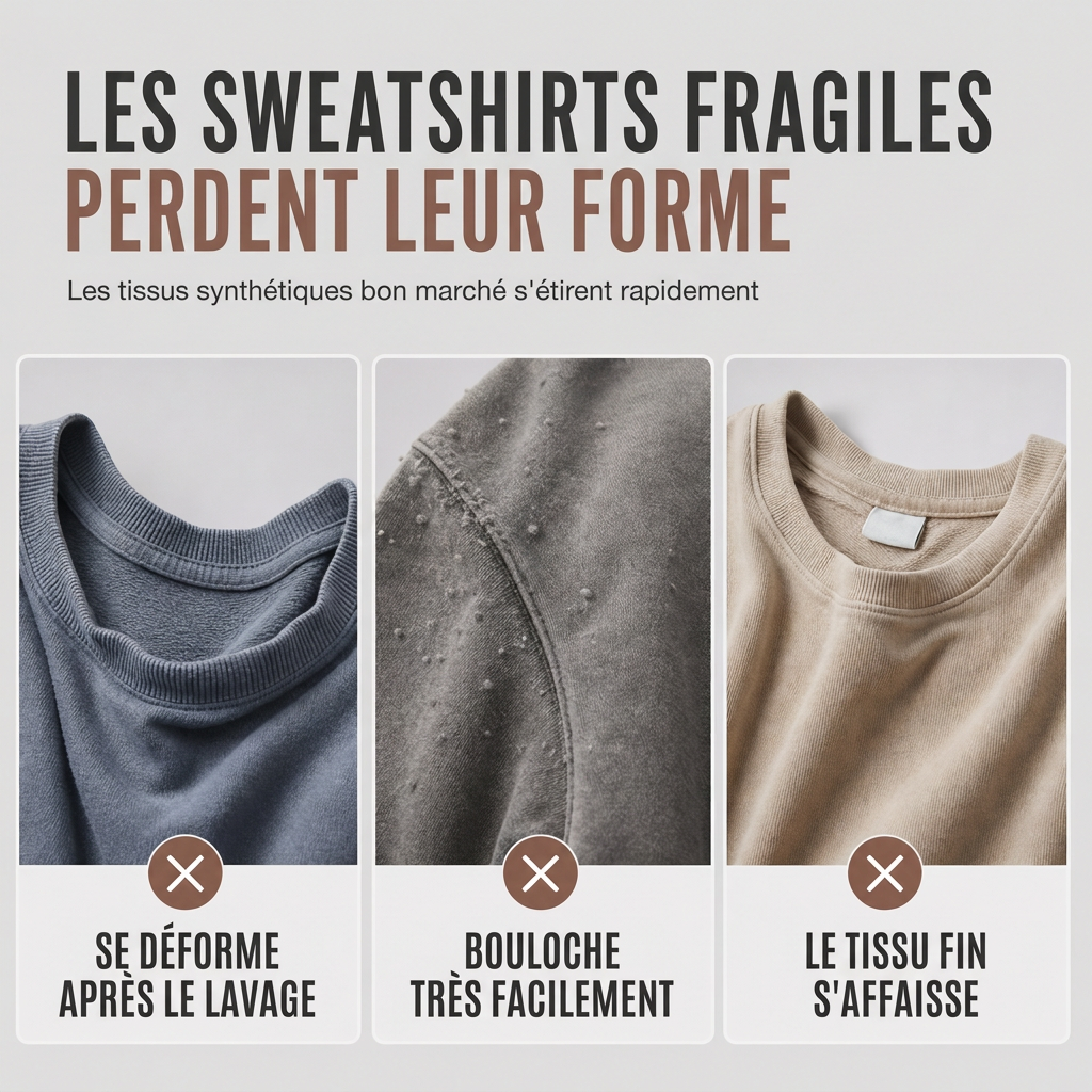 Pull à col rond épais unisexe, style vintage lavé