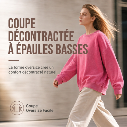 Pull à col rond épais unisexe, style vintage lavé