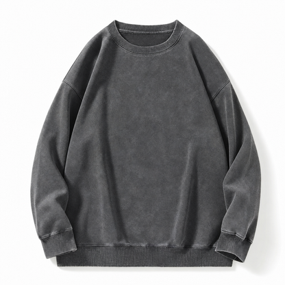 Pull à col rond épais unisexe, style vintage lavé