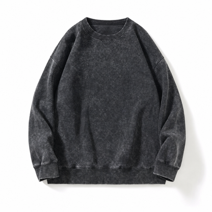 Pull à col rond épais unisexe, style vintage lavé