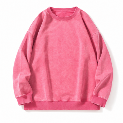 Pull à col rond épais unisexe, style vintage lavé