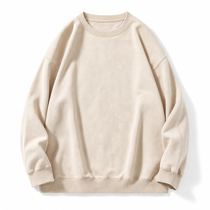 Pull à col rond épais unisexe, style vintage lavé