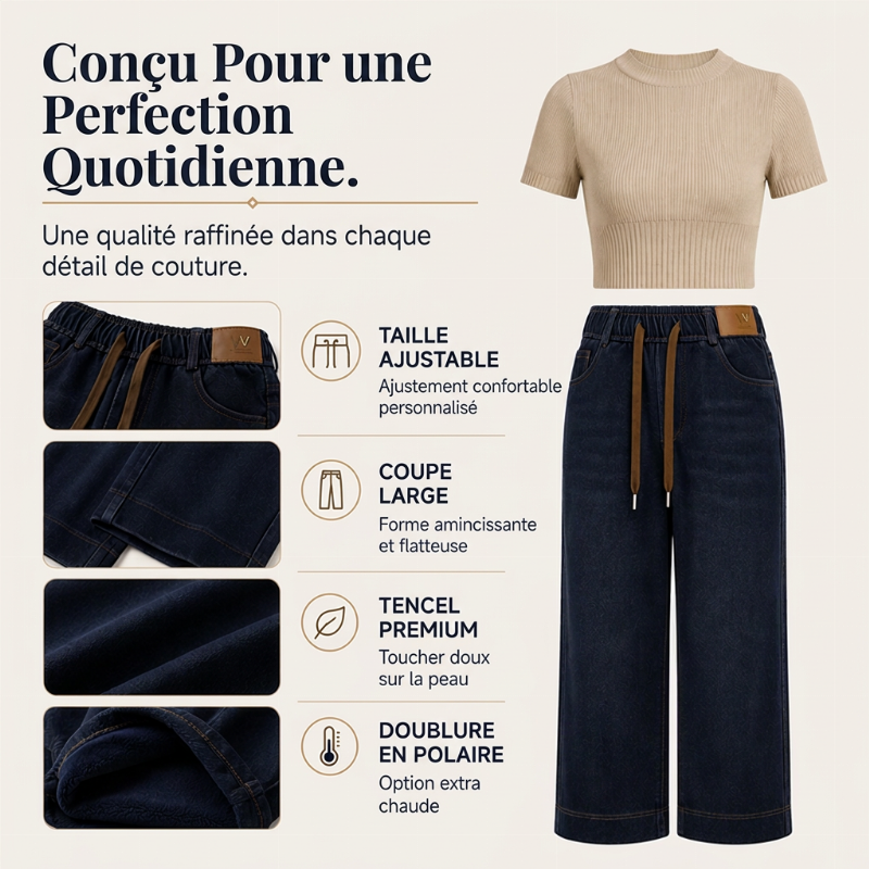 Jeans larges décontractés à cordon de serrage pour femme