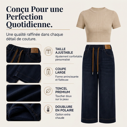 Jeans larges décontractés à cordon de serrage pour femme