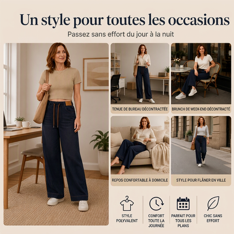 Jeans larges décontractés à cordon de serrage pour femme