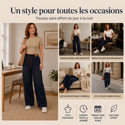 Jeans larges décontractés à cordon de serrage pour femme