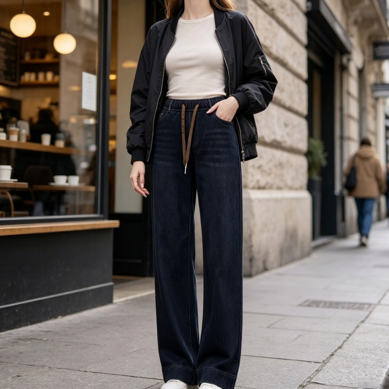 Jeans larges décontractés à cordon de serrage pour femme