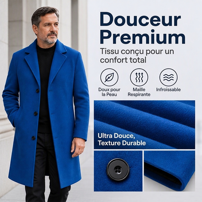 Manteau classique mi-long à boutonnage simple pour homme