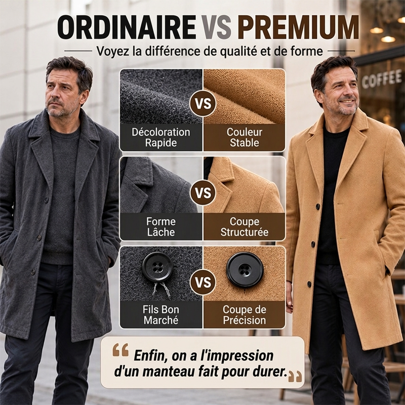 Manteau classique mi-long à boutonnage simple pour homme