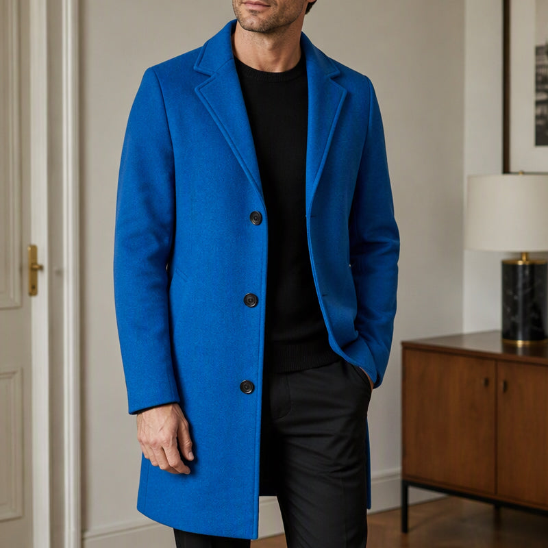 Manteau classique mi-long à boutonnage simple pour homme