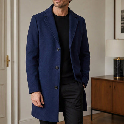 Manteau classique mi-long à boutonnage simple pour homme
