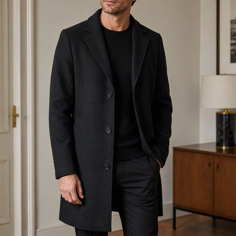 Manteau classique mi-long à boutonnage simple pour homme