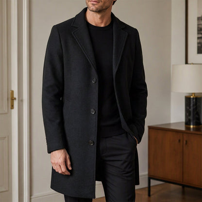 Manteau classique mi-long à boutonnage simple pour homme