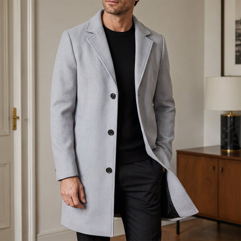 Manteau classique mi-long à boutonnage simple pour homme
