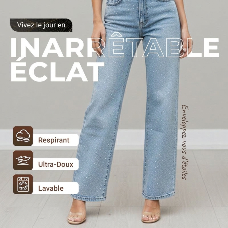 🔥Offre à durée limitée - Jeans à jambe droite ornés de strass